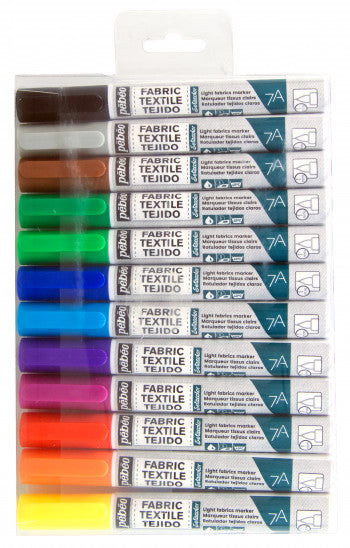 Pebeo 7A Light Fabric Brush Markers Set Of 12 Assorted Colours