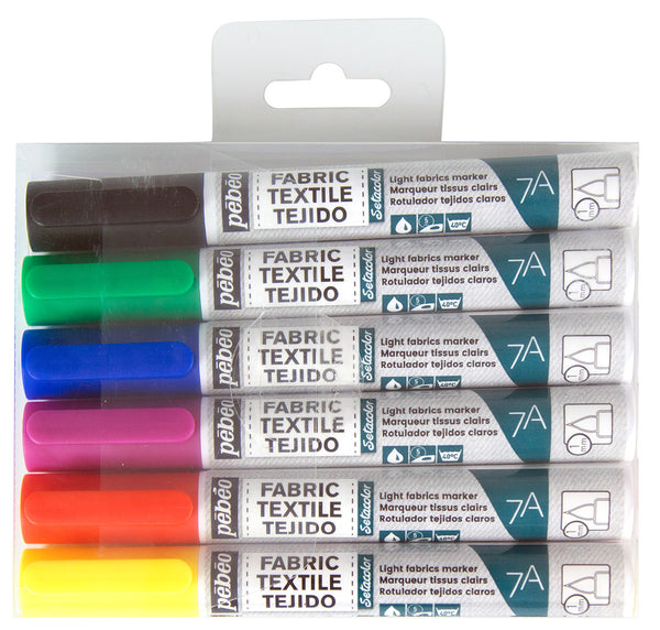 Pebeo 7A Light Fabric Brush Markers Set Of 6 Assorted Colours