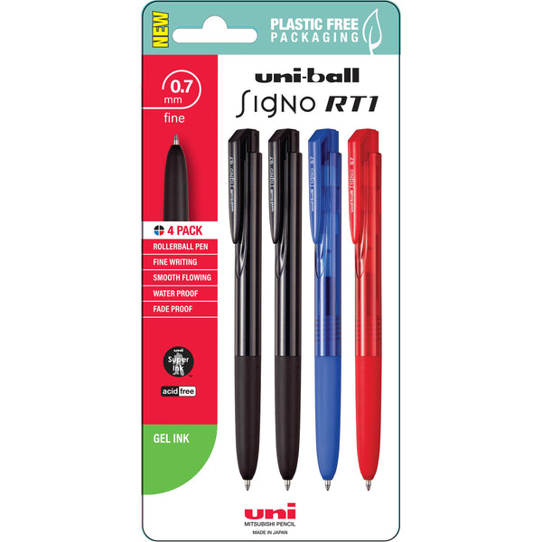 Uni Signo RT1 0.7mm Retractable Pens Assorted Pack of 4