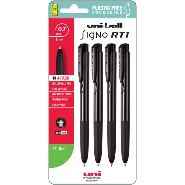 Uni Signo RT1 0.7mm Retractable Pens Pack of 4#Colour_BLACK