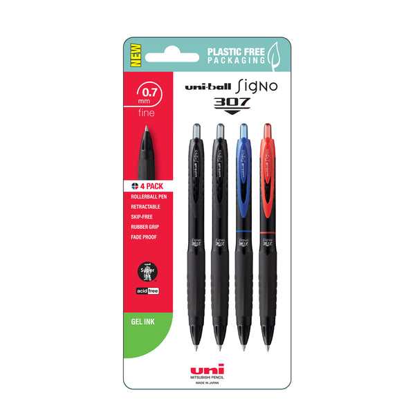 Uni Signo 307 0.7mm Fine Retractable Pens Pack of 4#Colour_ASSORTED