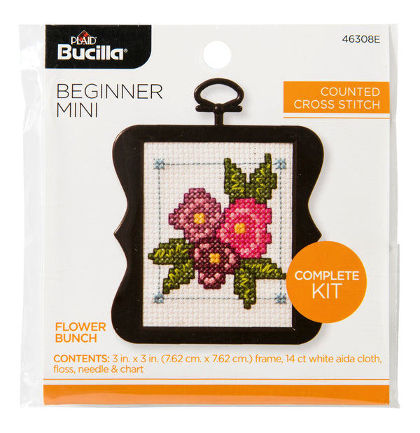 bucilla beginner mini cross stitch kit - flower bunch