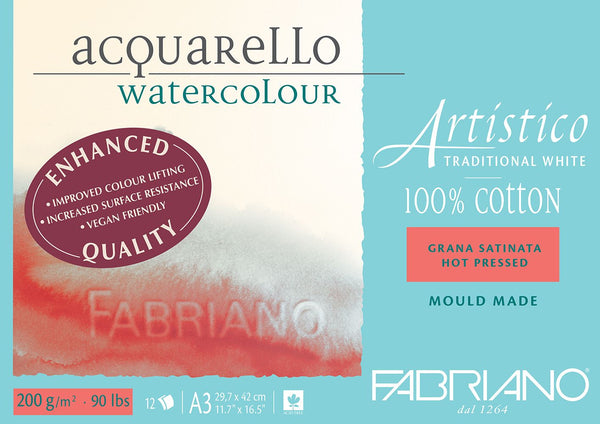 Fabriano Artistico Watercolour Enhanced Pad 200gsm Hot Press 12 Sheets#Size_A3