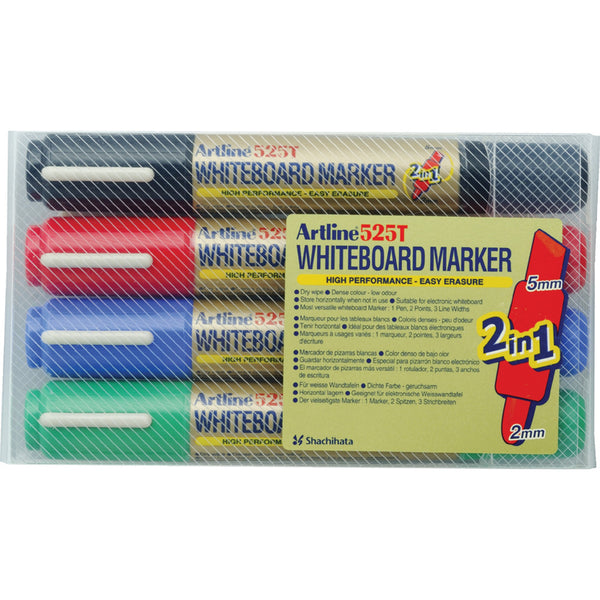artline 525t whiteboard marker dual nib assorted#Pack Size_PACK OF 4