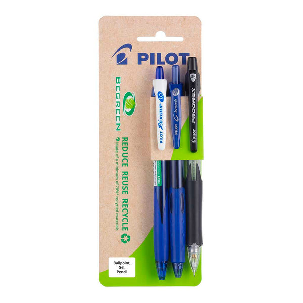 Pilot BeGreen Rexgrip G-Knock Progrex Pens Assorted Pack Of 3