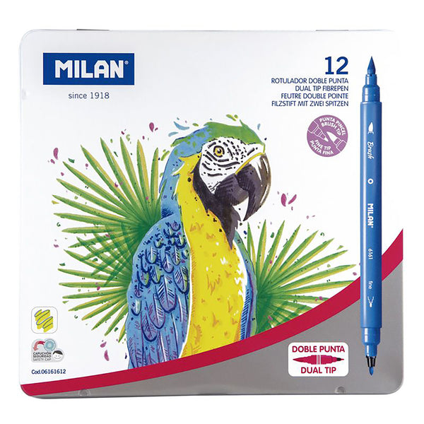 Milan Markers Fibre Tip Double Ended Metal Box - Pack of 12