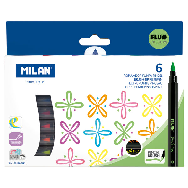 Milan Markers Brush Tip - Pack of 6#Colour_FLUORESCENT