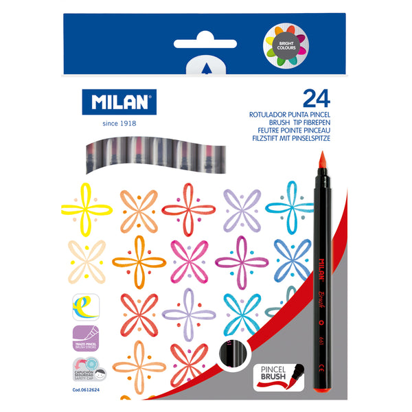 Milan Brush Tip Fibre Pens Assorted - Pack of 24