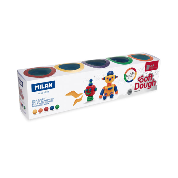 Milan Soft Dough Glitter Colours Assorted - Pack of 5