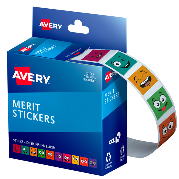 Avery Merit Stickers Dispenser Smiley Faces 24x24mm 400 Pack