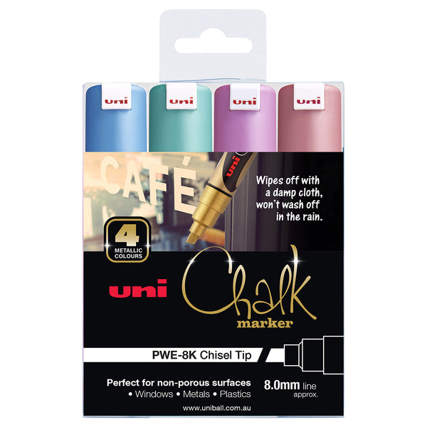 Uni Chalk Marker 8.0mm Bold Chisel Tip Metallic#Pack Size_PACK OF 4