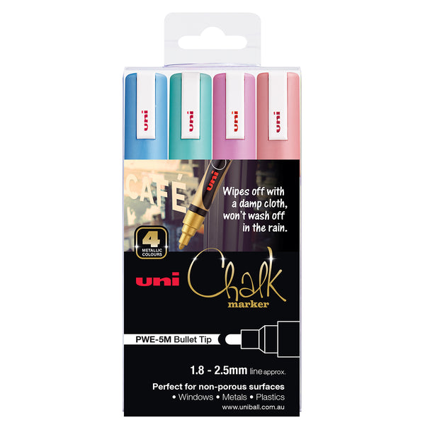 Uni Chalk Marker 1.8-2.5mm Bullet Tip Metallic#Pack Size_PACK OF 4