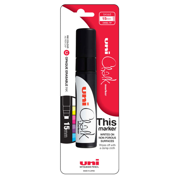 Uni Chalk Marker 15.0mm Chisel Tip Black 