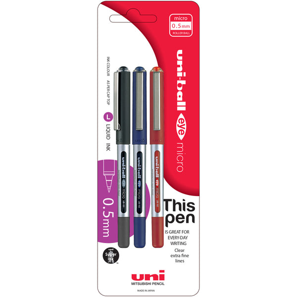 Uni-ball Eye 0.5MM Capped Micro - Pack of 3#Colour_ASSORTED