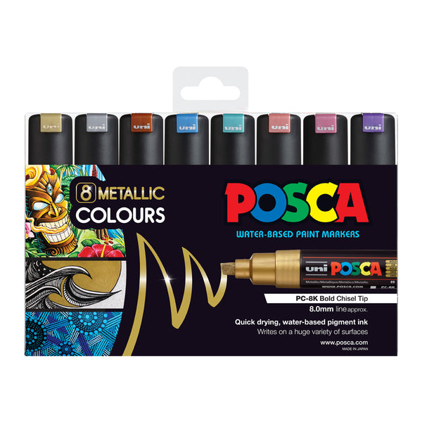 Uni Posca Marker 8.0mm Bold Chisel Metallic - Pack Of 8