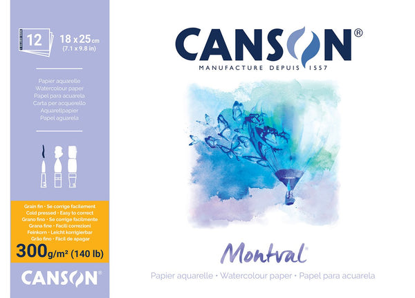 Canson Montval 300gsm 12 Sheet Watercolour Pads#Size_18X25CM