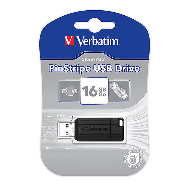Verbatim Store And Go USB Drive Pinstripe Black 16GB
