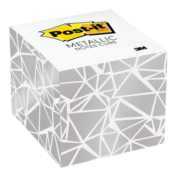post-it notes metallic cube 2027-slv-wgeo white 76x76mm 620 sheet cube