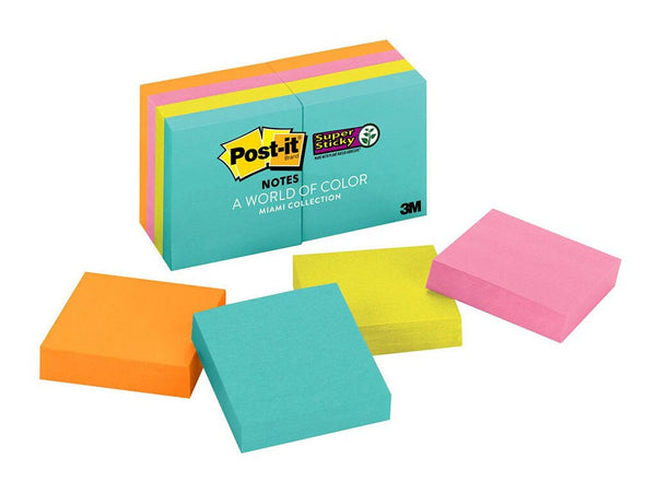 post-it super sticky notes 622-8ssmia miami collection 48x48mm 90 sheet pads pack of 8