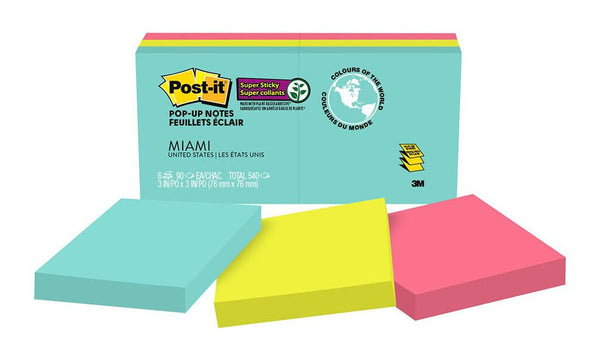 post-it super sticky pop-up notes r330-6ssmia 76x76mm 90 sheet pads pack of 6#colour_MIAMI COLLECTION