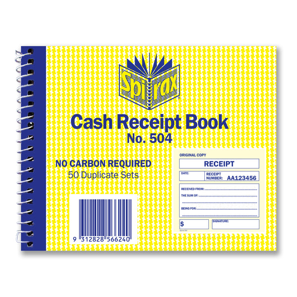 spirax 504 cash receipt book 102x127mm - pack of 5