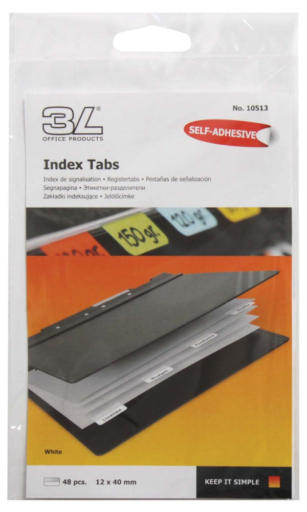 3l index tab 40mm 48 pack#colour_WHITE