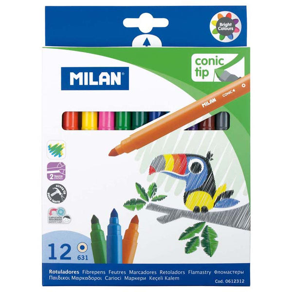 milan markers conic tip fibre pens assorted colours#pack size_PACK OF 12