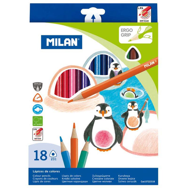 Milan Coloured Pencils Triangular Pack Of 18 Assorted Colours