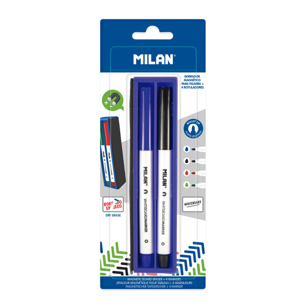 Milan Magnetic Whiteboard Eraser With Markers Pack Of 4