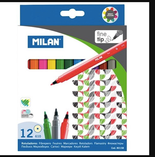 Milan Markers Fine Tip Fibrepens Assorted Colours#pack size_PACK OF 12