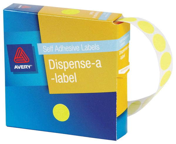 avery self adhesive label dispenser dmc14fy yellow fluoro round 14mm 700 pack