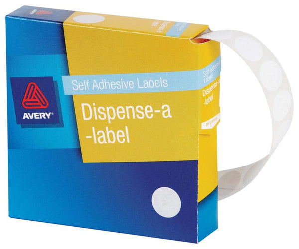avery self adhesive label dispenser dmc14w white round 14mm 1200 pack