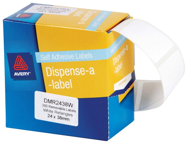 avery self adhesive label dispenser dmr2438w 24x38mm white 380 pack