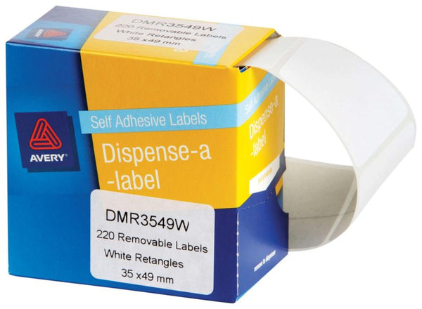avery self adhesive label dispenser dmr3549w 35x49mm white 220 pack