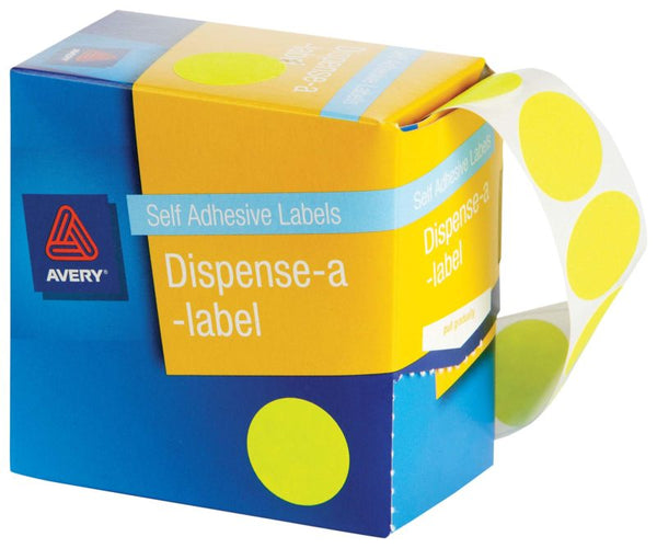 avery self adhesive label dispenser round 24mm 350 pack#colour_FLUORO YELLOW
