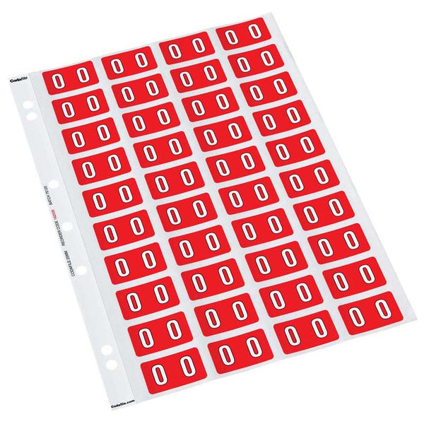 codafile label numeric 25MM PACK OF 5 sheets#colour_RED