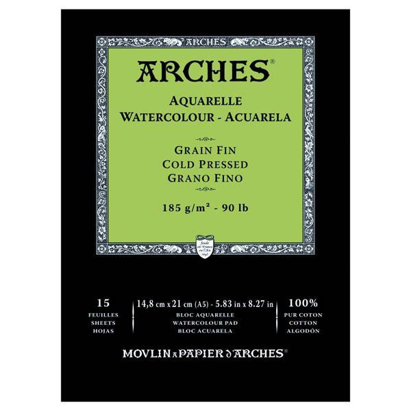 Arches Watercolour Natural White Pad 185gsm Cold Pressed 15 Sheets#Size_14.8X21CM