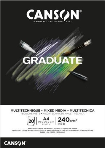 Canson Graduate Mixed Media Black Pad 240gsm 20 Sheets#Size_A4