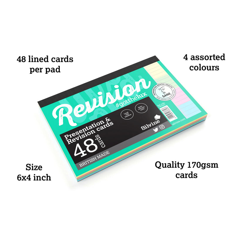 Luxpad Revision and Presentation Card Pad Ruled 6x4" Assorted Colours