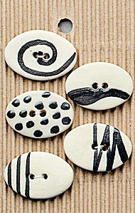 Incomparable Buttons - Black & White Large Oval - Card of 5