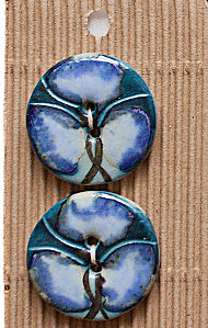 Incomparable Buttons - Large Oval Blue Flowers L295 - Card of 2