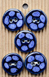 Incomparable Buttons - Blue & Black Flowers - Card of 5