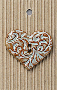 Incomparable Buttons - Large Brown/Aqua Swirl Heart L535 - Card of 1