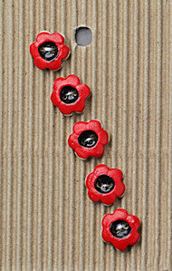Incomparable Buttons - Red/black Flowers - Card of 5