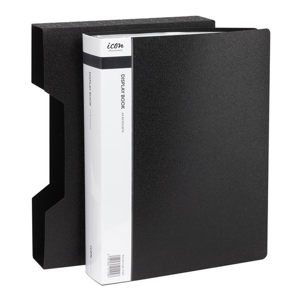 Icon Display Book A4 With Insert Spine 80 Pocket With Case#Colour_BLACK