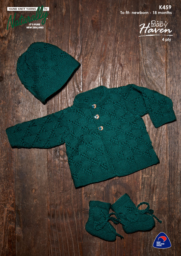 Naturally Pattern Leaflet Baby Haven 4ply Kids/jacket, Hat & Booties