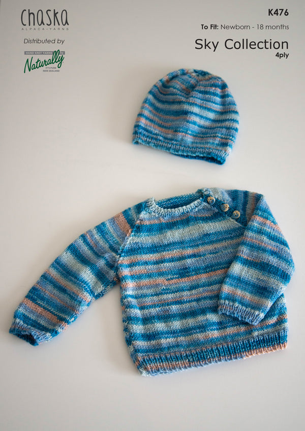 Naturally Pattern Leaflet Chaska Sky Collection 4Ply Print Kids/Sweater & Hat