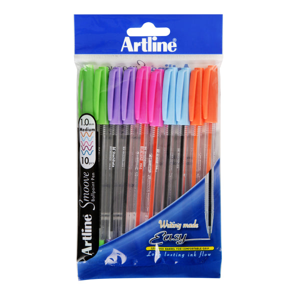 Artline Smoove Ballpoint Pen Stick Medium Brights - Pack of 10