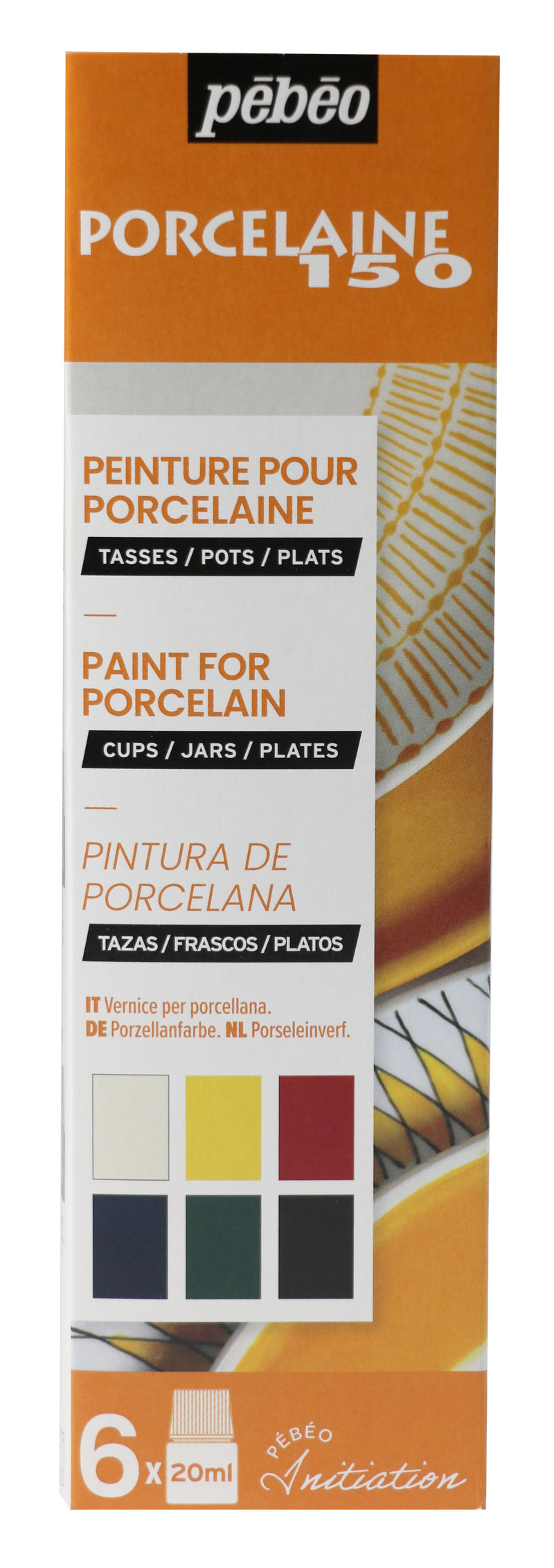 Pebeo Porcelaine 150 Paints 20ml Set A Of 6 Assorted Colours