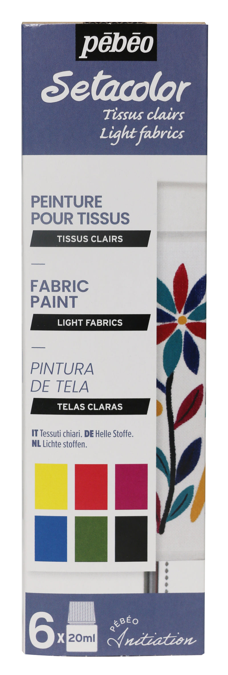 Pebeo Setacolor 20ml Light Fabric Matt Set Of 6 Assorted Colours